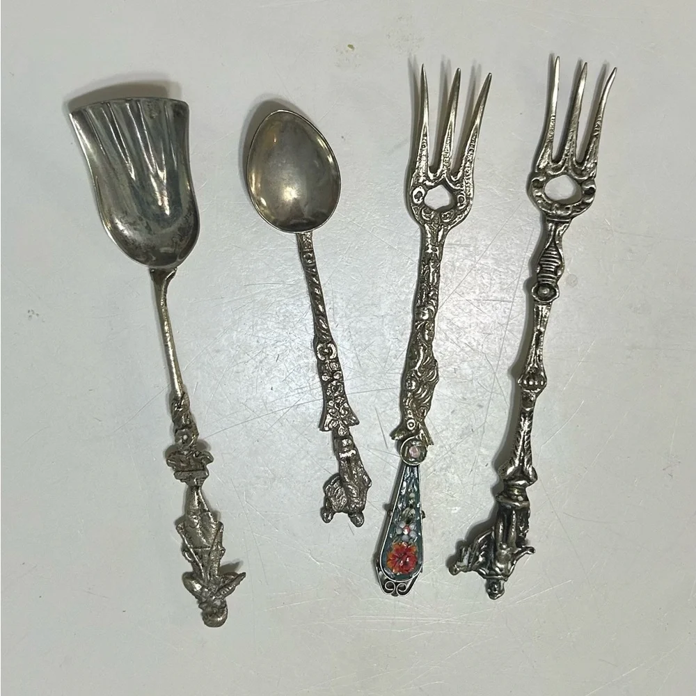 Vintage sugar spoon and olive fork lot of 4